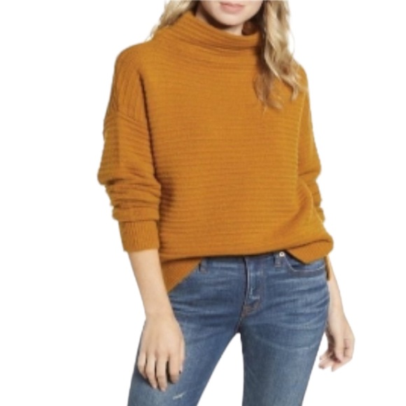 Madewell Sweaters - Madewell Belmont Mock Neck Ribbed Sweater in Mustard Yellow- Size XL